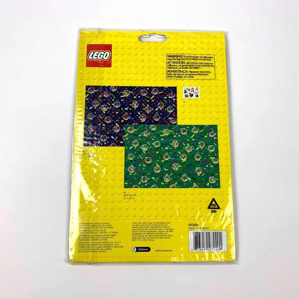 LEGO Christmas Holiday Wrapping Paper 2 Sheets Blue Green‎ Snow Globe Stickers